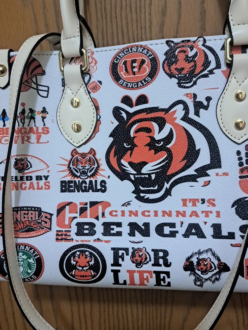 Cincinnati Bengals Starbucks Graphic Satchel/ Shoulder Bag in White/Orange Black
